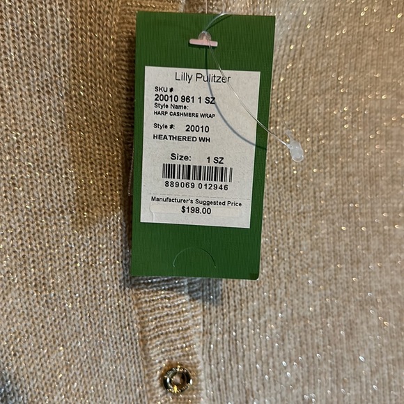 RARE Lilly Pulitzer HARP Sparkle cashmere wrap o/s heathered wheat poncho NWT - Picture 4 of 4